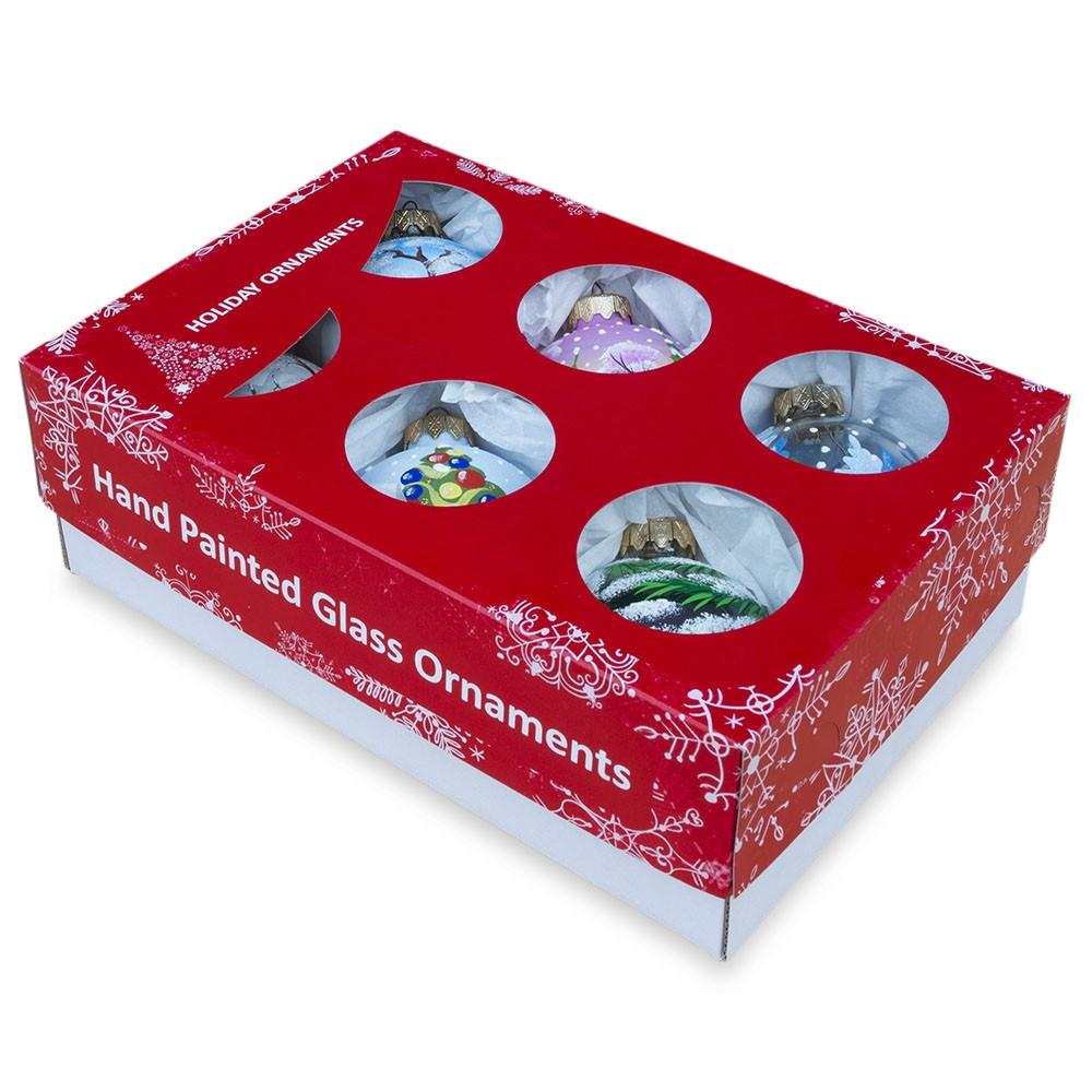 Set of 6 Glass Ball Christmas Ornaments - Snowmen, Santa's & Nutcracker