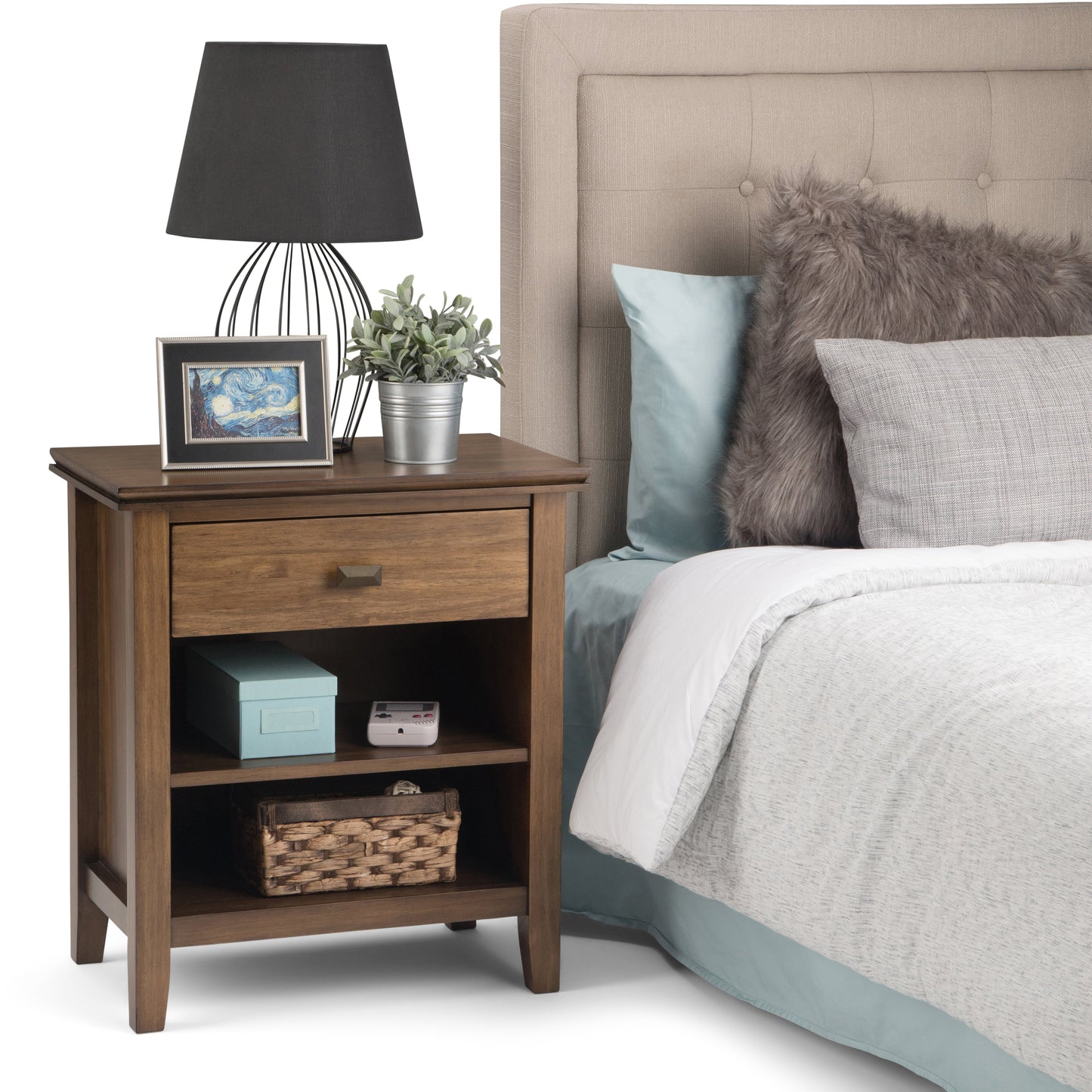 Artisan 24 Inch Wide Solid Wood Bedside Table in Rustic