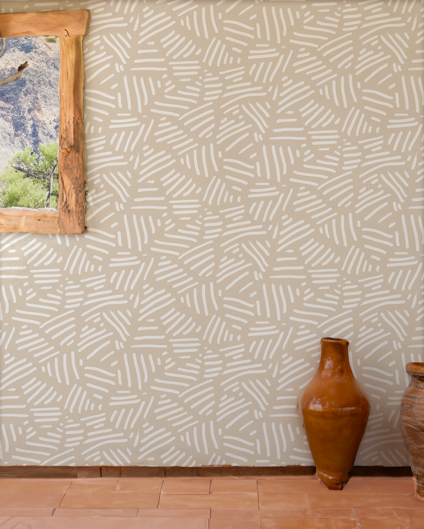 Simple Stripes Wallpaper, tan and white