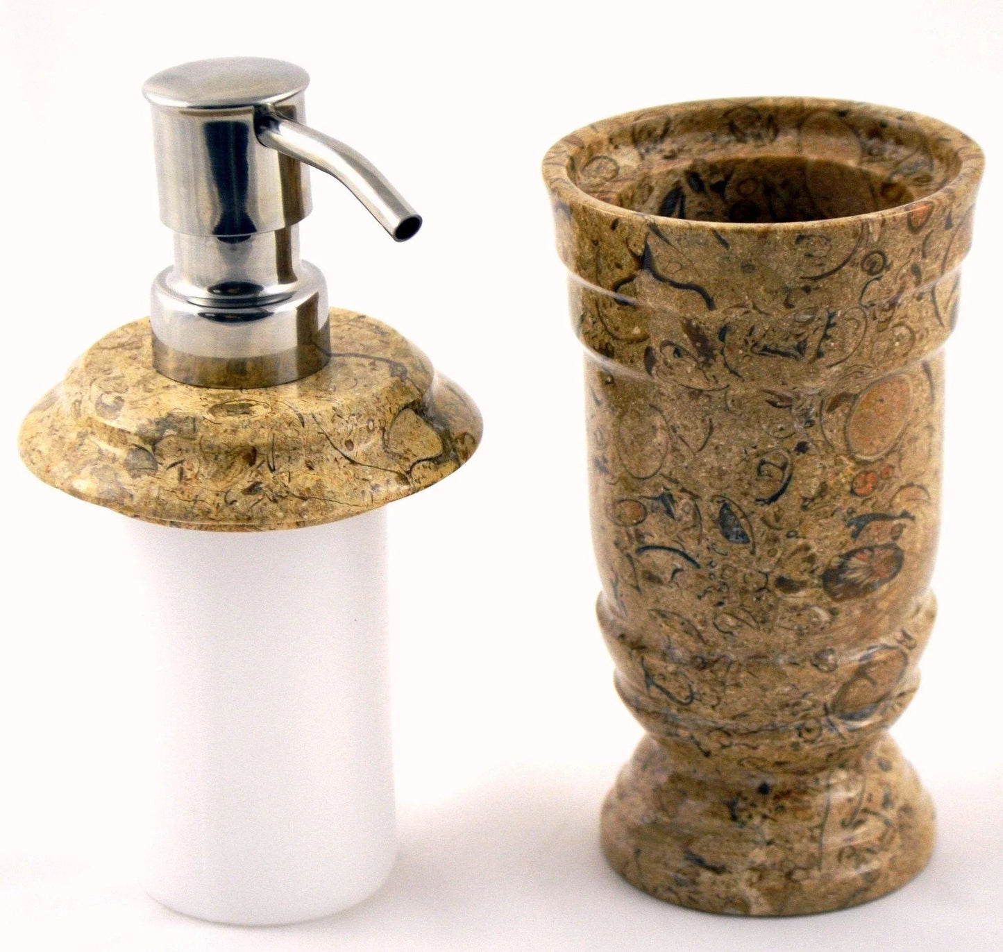 Soap and Lotion Dispenser of Fossil Stone