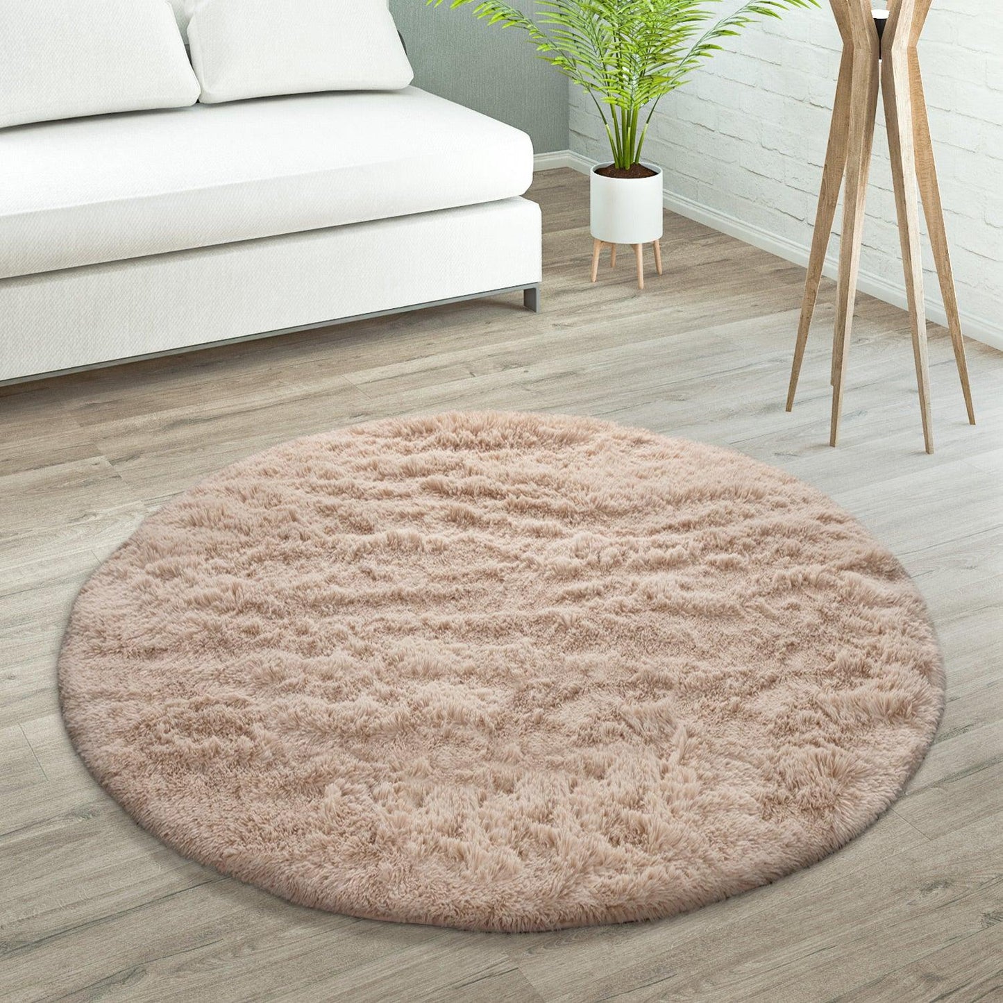 Solid Shag Rug Silky Soft & Fluffy In Beige