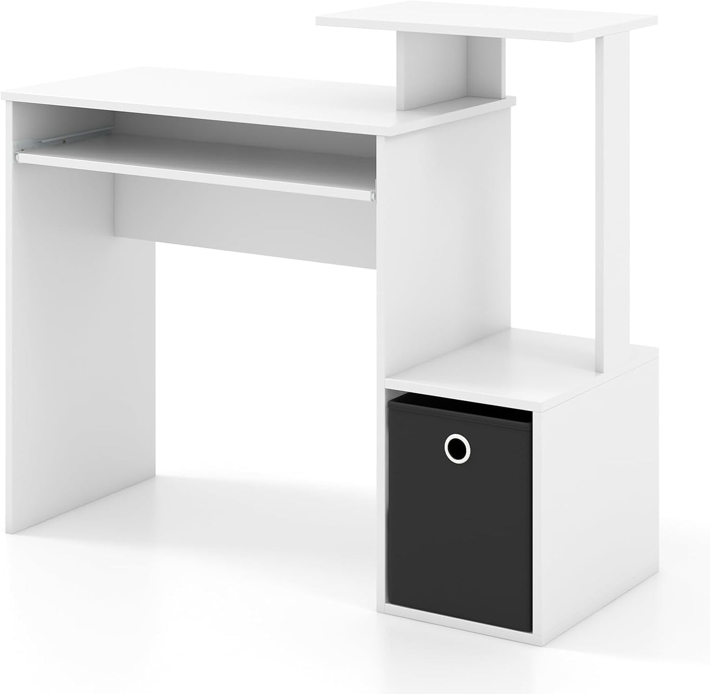 Space-Saving Computer Desk with Drawer and Storage Shelves
