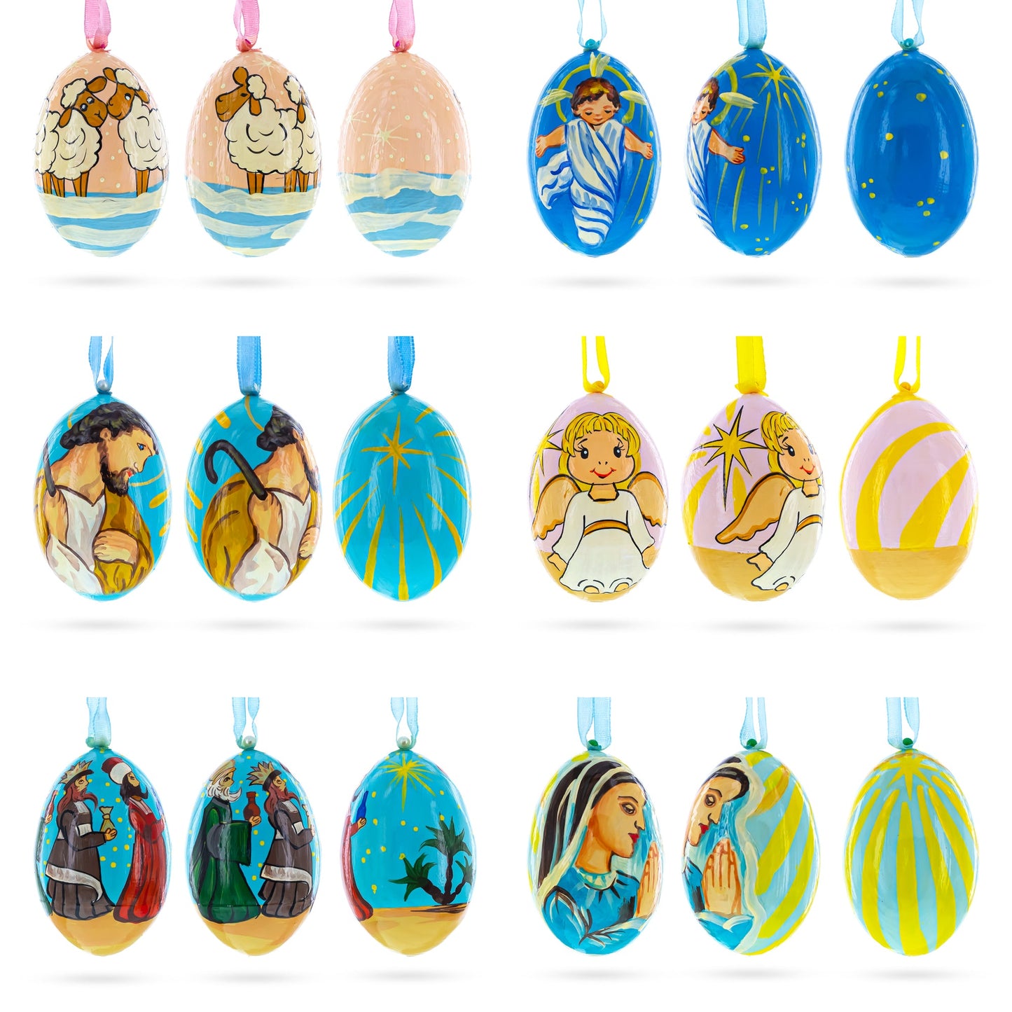 Set of 6 Nativity Scene Ukrainian Wooden Christmas Ornaments 3 Inches