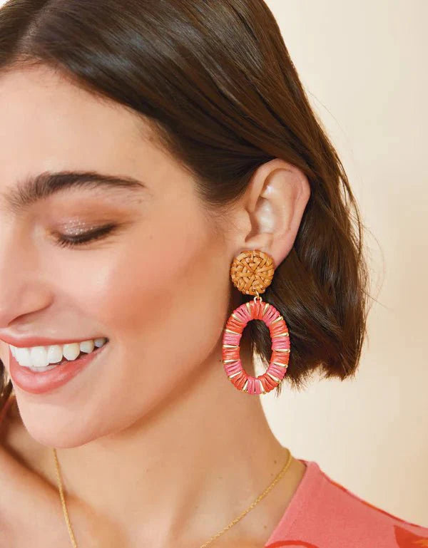 Straw Oval Earrings Red