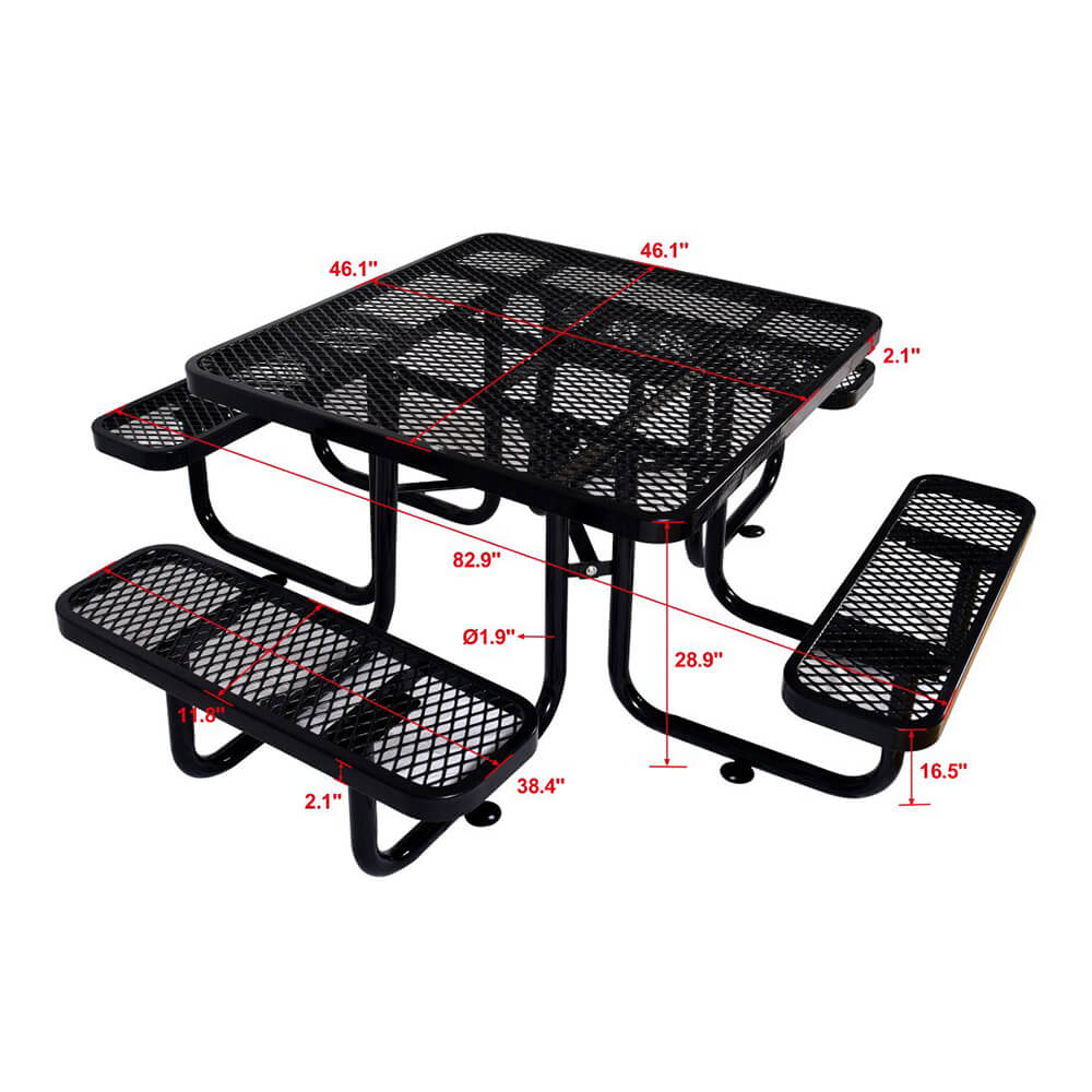 Large 46" Stylish Square Steel Picnic Table W/ Thermoplastic Coating & Umbrella Hole (SAK90547)