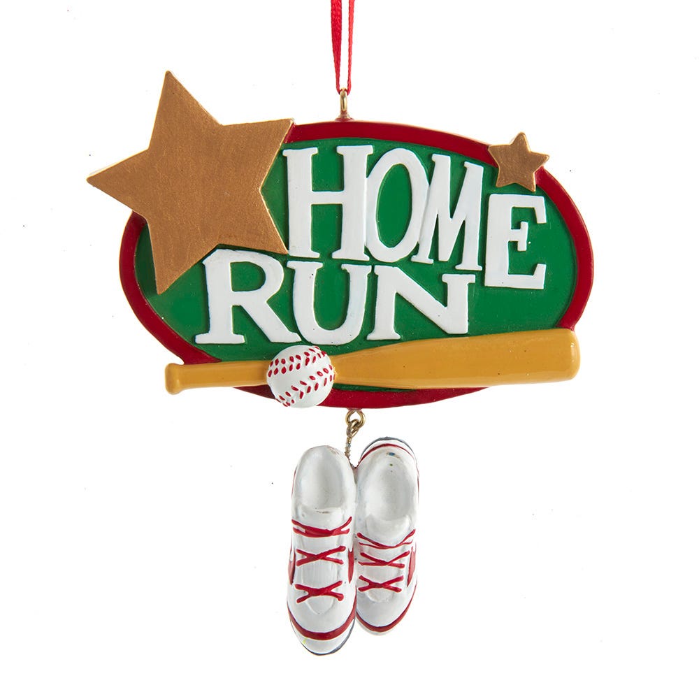 Baseball Home Run Ornament featuring a star, bat, and sneakers, perfect for baseball fans and players.
