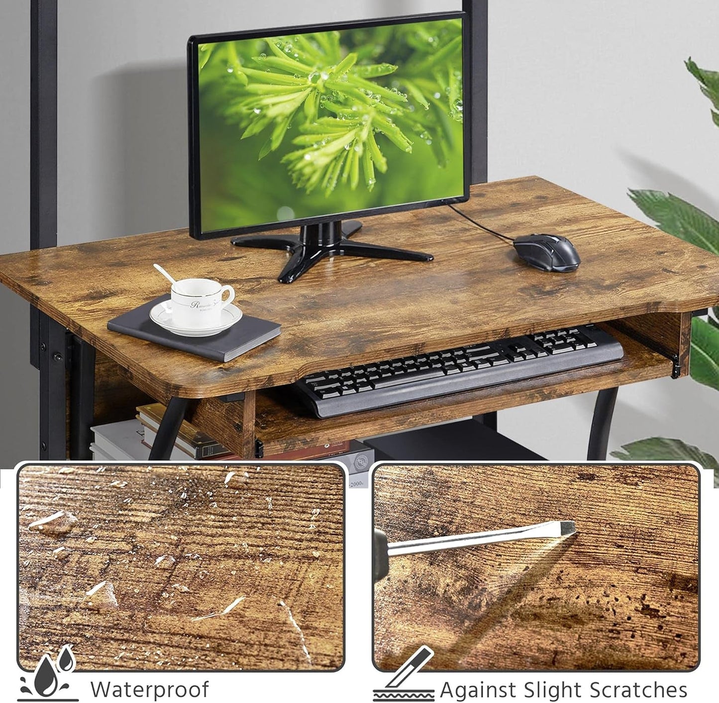 Three Tier Rolling Computer Desk with Keyboard Tray