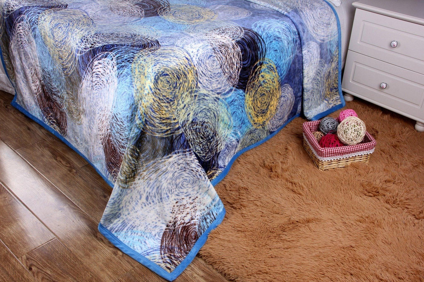 DaDa Bedding Swirly Navy Blue Lagoon Abstract Mink Flannel Fleece Throw Blanket (XY9897)