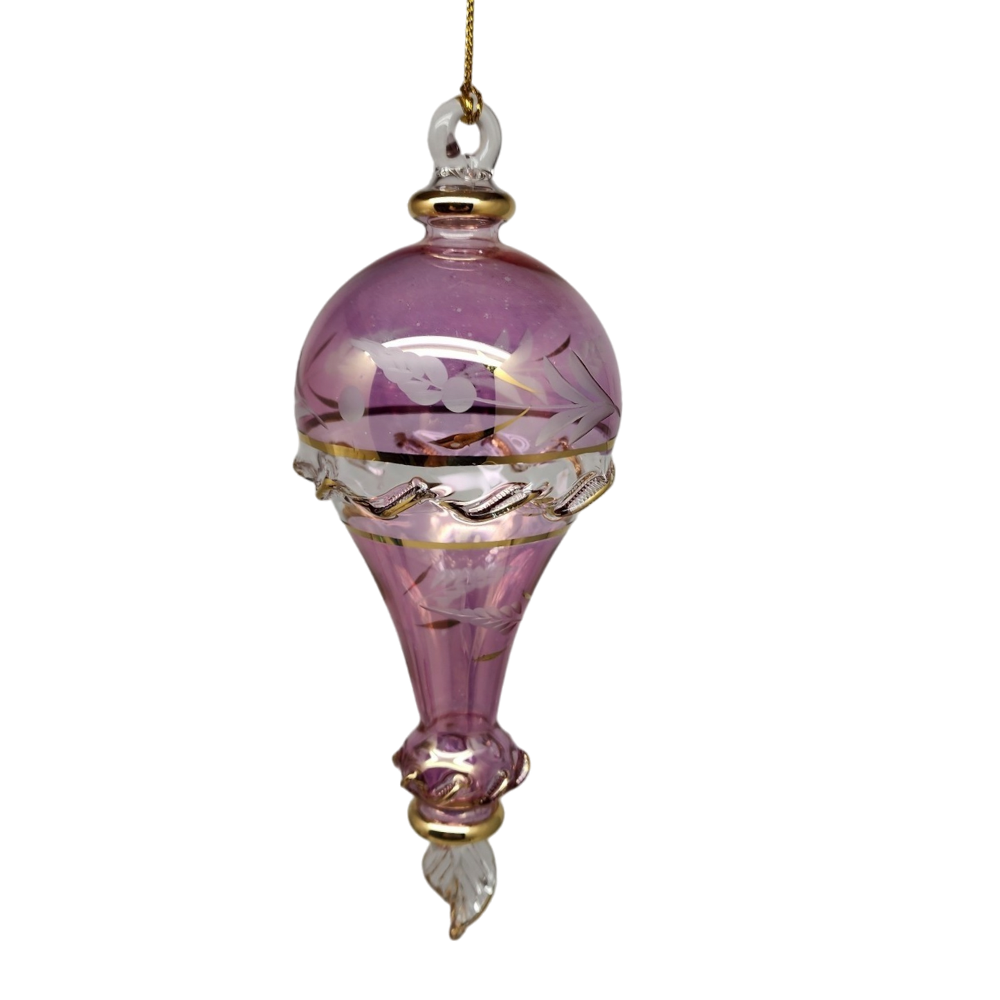 Clear Etched Blown Glass Hot Air Balloon - Pink