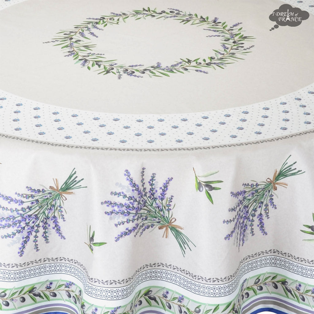 70" Round Lauris Acrylic-Coated Cotton Tablecloth by Tissus Toselli