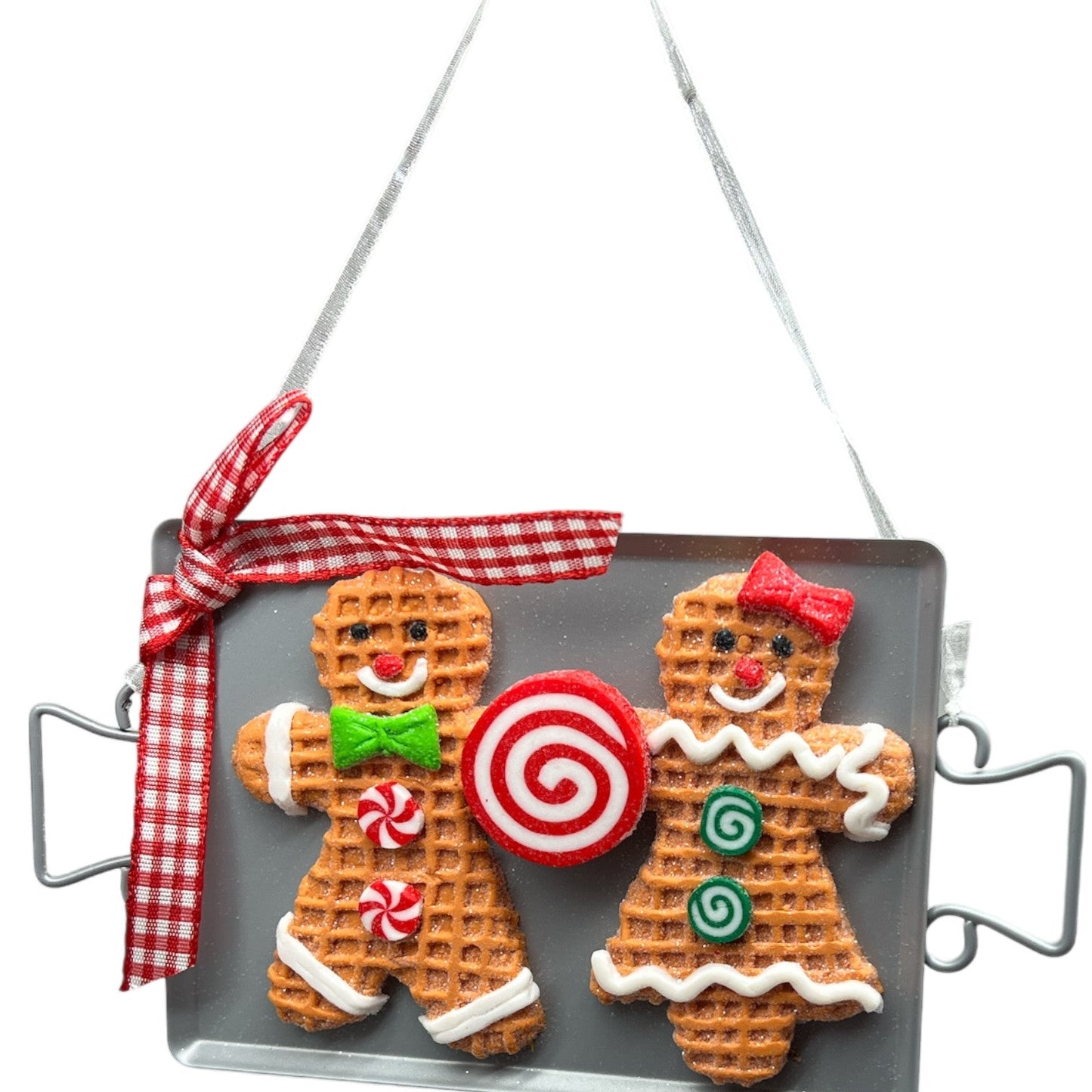 Clay Dough Gingerbread Cookies on Metal Pan Ornament Buttons And Bows