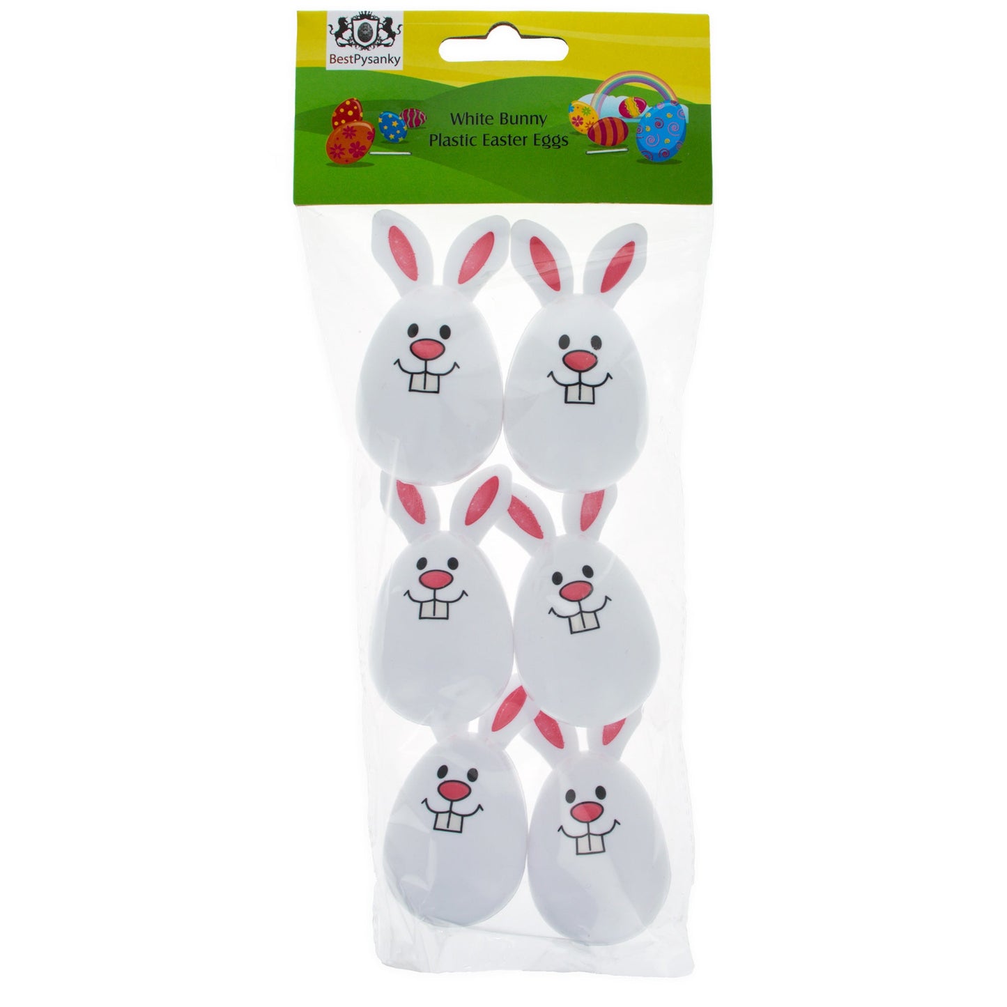 Set of 6 White Bunny Plastic Easter Eggs