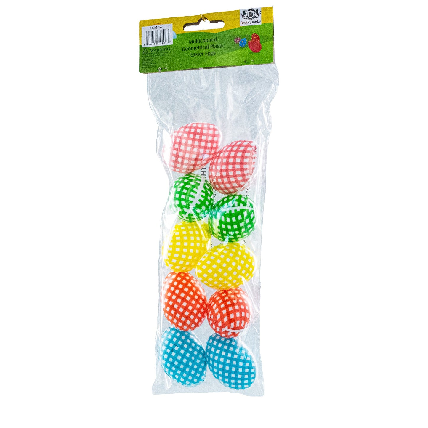Set of 10 Multicolored Gingham Checkered Fillable Easter Eggs, 2.25 Inches