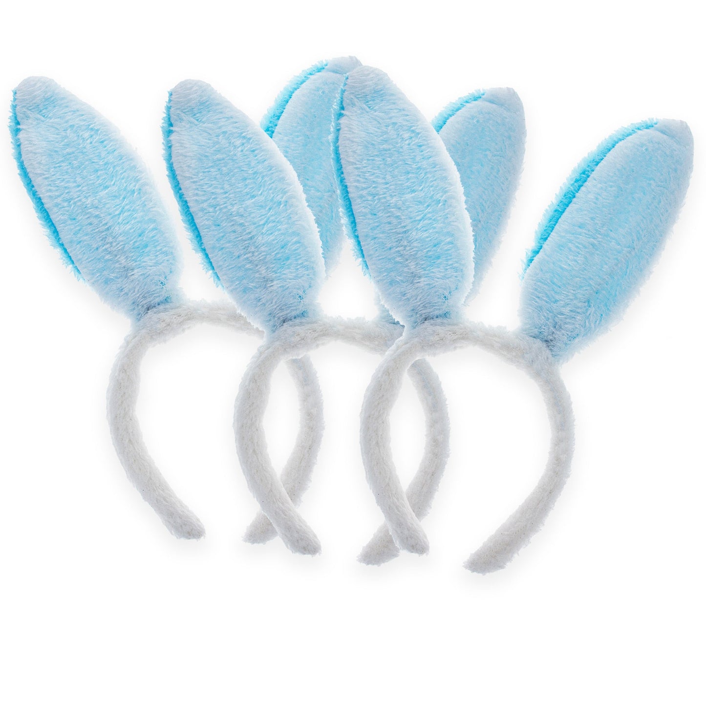 Set of 3 Blue Fabric Bunny Ear Headbands, Each 11.7 Inches