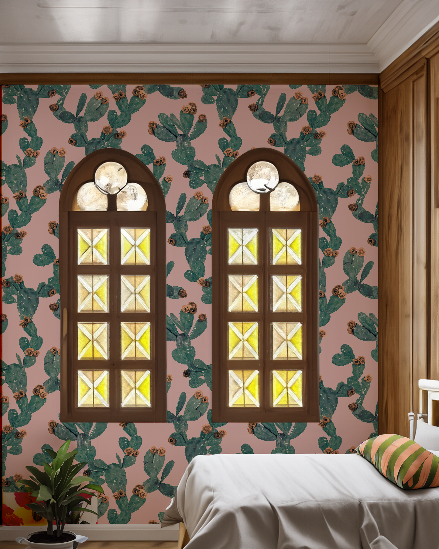 Desert Blooms Wallpaper, pink and terra cotta
