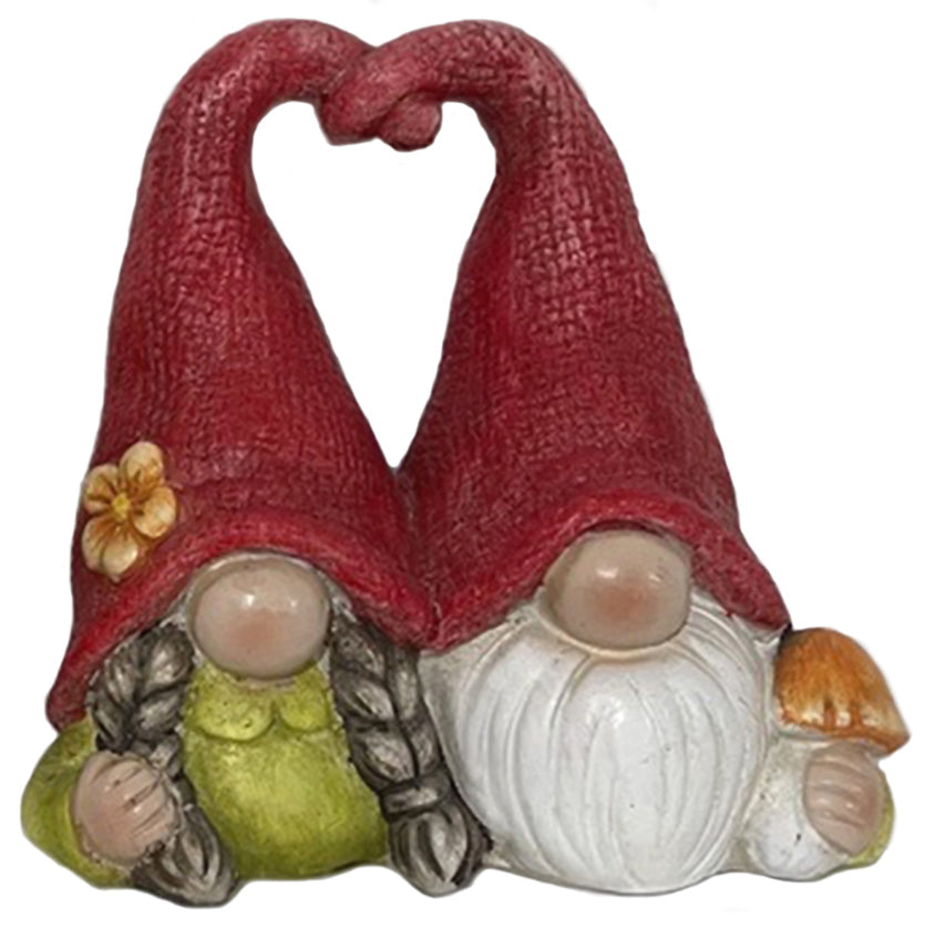 Love Gnomes Figurine showcasing a sweet couple snuggled together, perfect for garden or indoor decor.