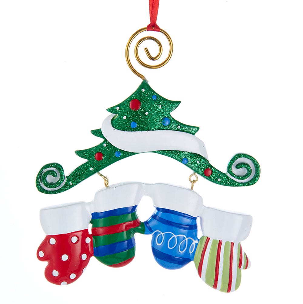 Dangling Mittens Family Ornament- Family of 4