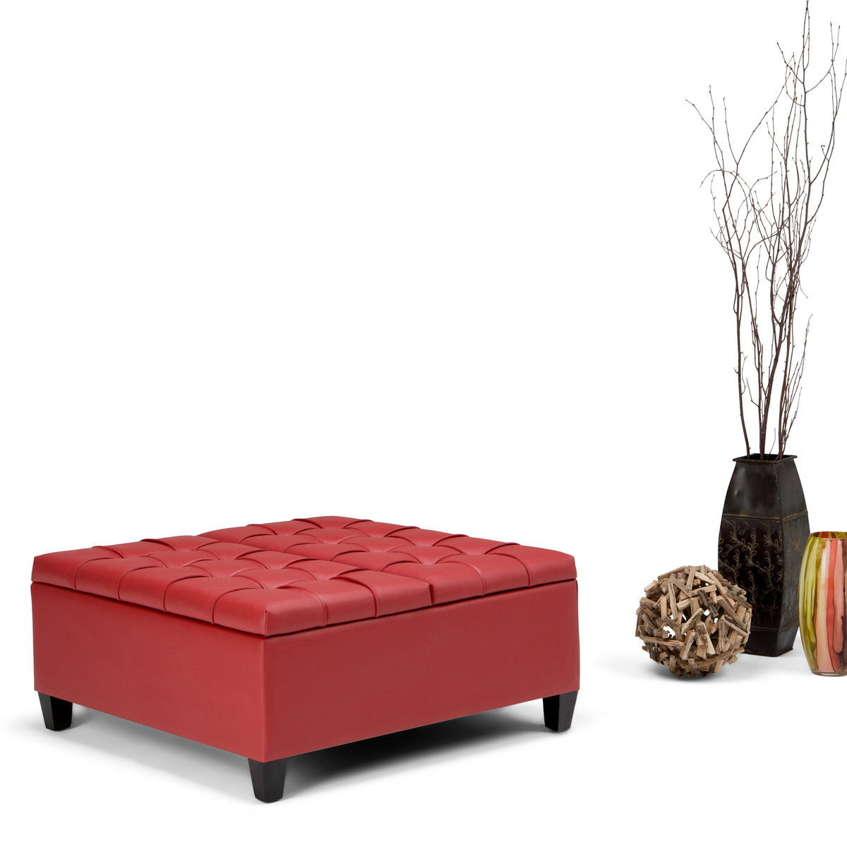 Harrison 36 Inch Wide Coffee Table Storage Ottoman in Crimson