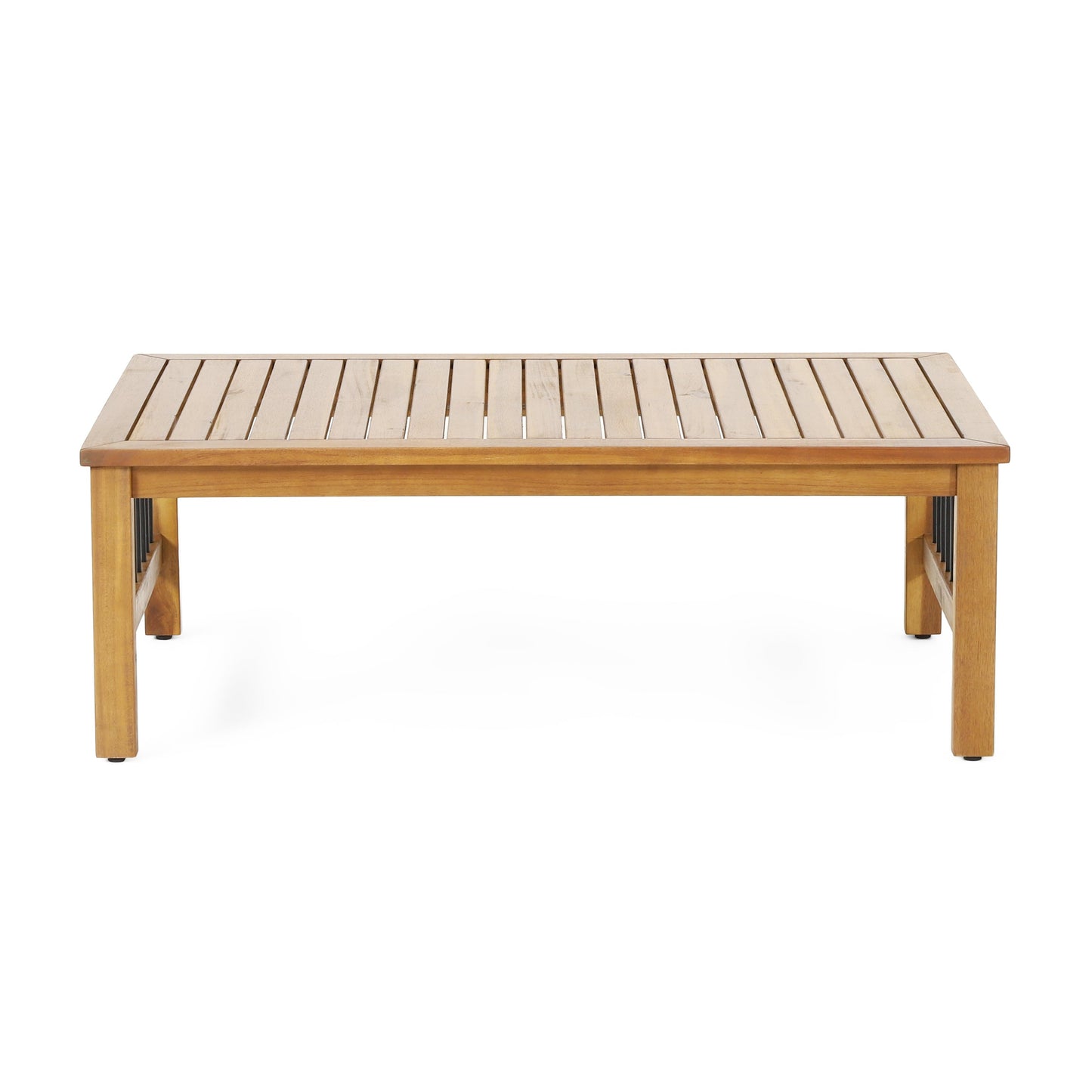 Outdoor Acacia Wood and Iron Loveseat and Coffee Table Set