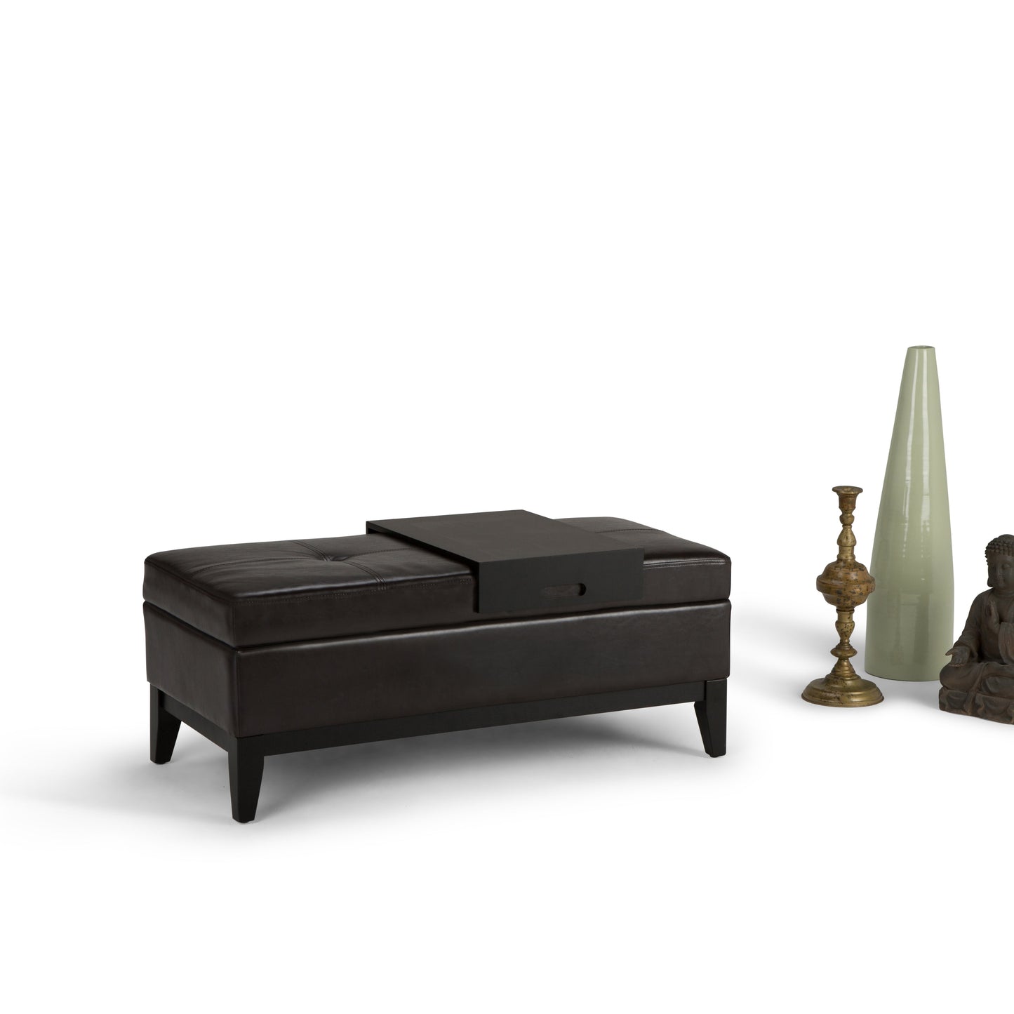 Oregon 42 Inch Wide Storage Ottoman Bench with Tray in Tanners