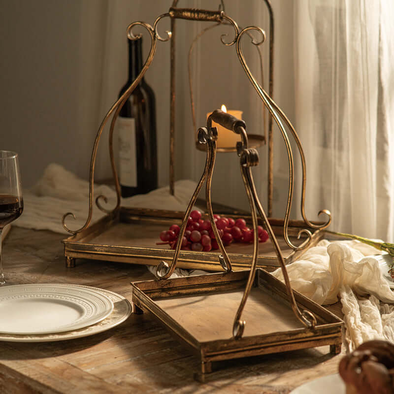 Vintage-Inspired Antique Gold Metal Serving Tray Set