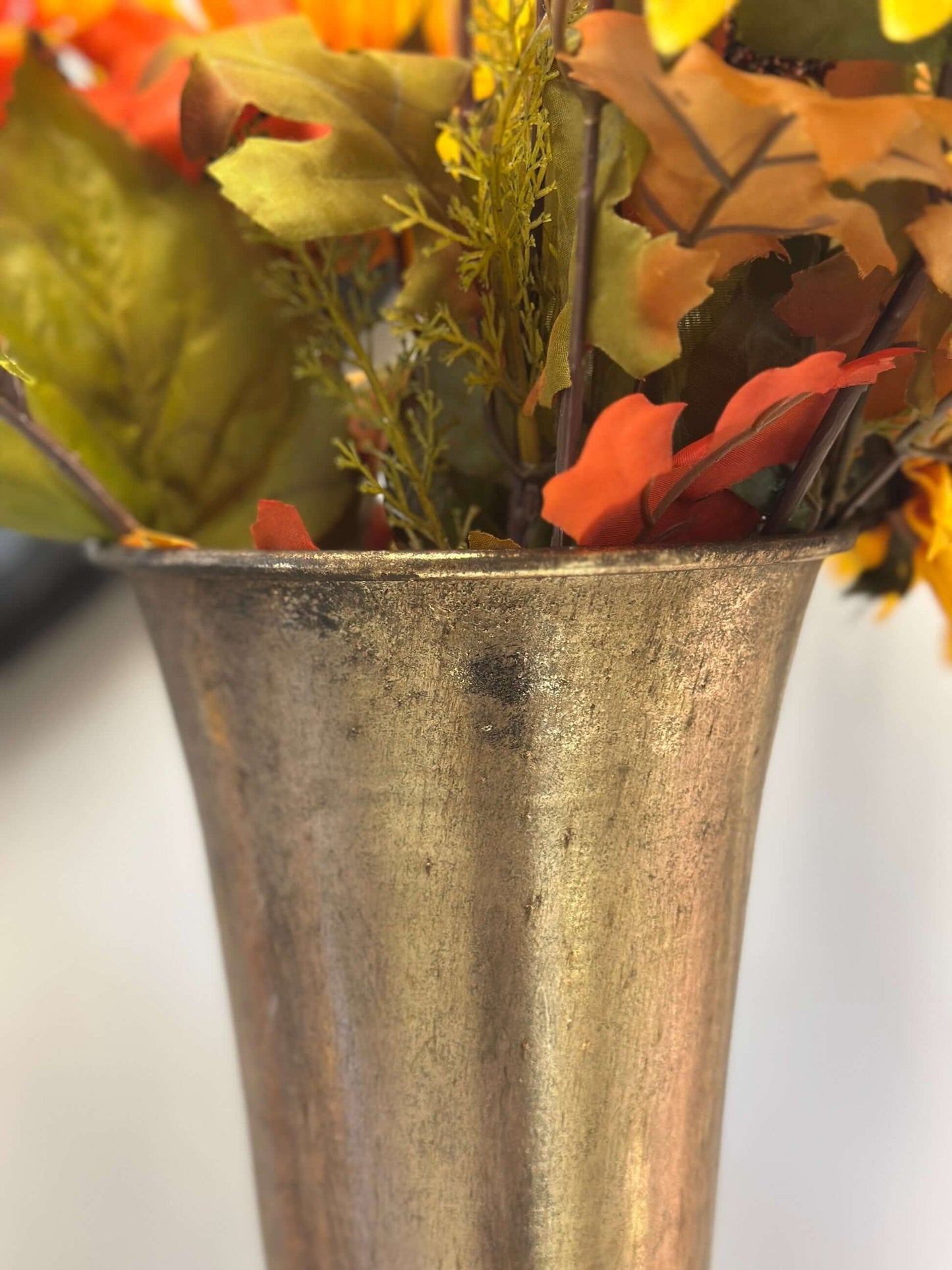 Vintage Tall Gold Trumpet Vase for Floral Arrangements