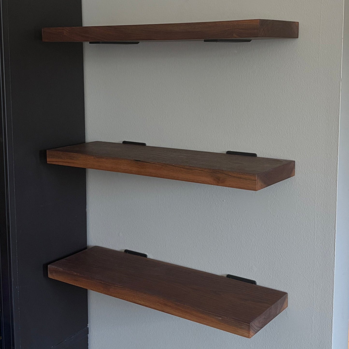 Walnut Wood Floating Shelf with Angle Brackets