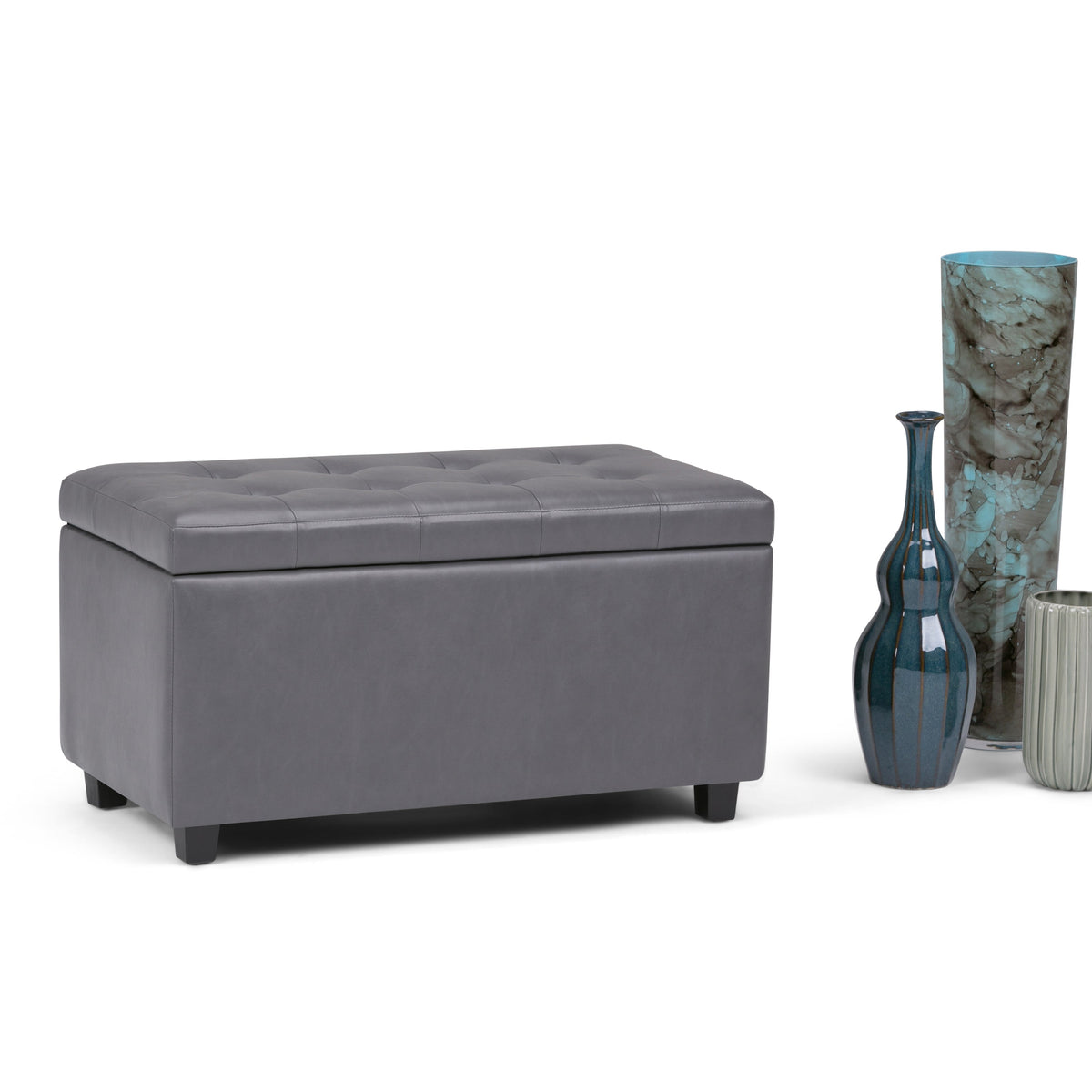 Cosmopolitan 34 Inch Wide Storage Ottoman in Stone