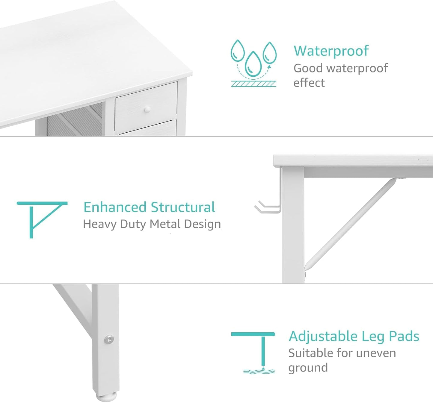 White Computer Desk With Fabric Drawers 47 Inch Reversible Study Desk