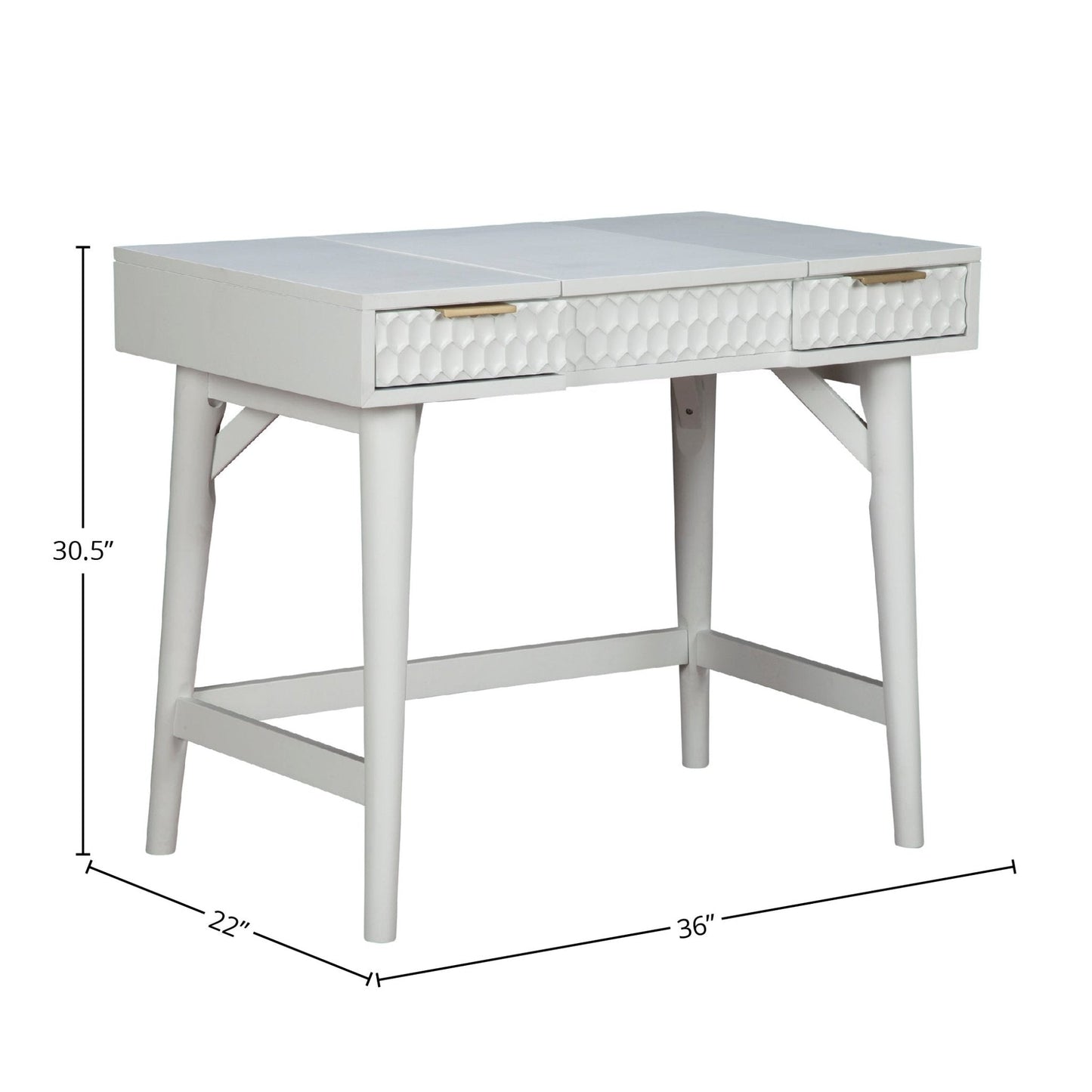 White Pearl Bedroom Vanity Desk featuring textured drawer fronts and a soft white finish, ideal for contemporary bedrooms.