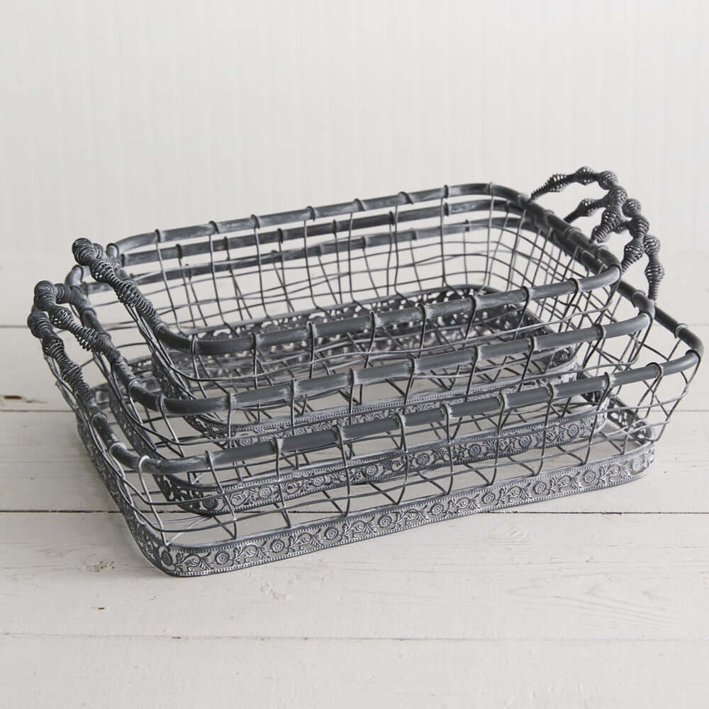 Wire Baskets for Fruit and Vegetable Display (Set of 3)