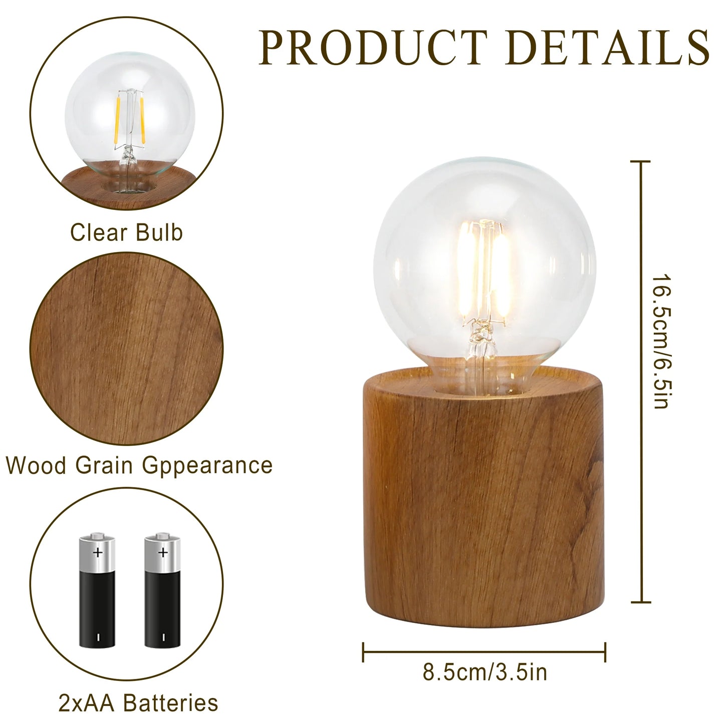 Set of 4 Wood Grain Table Lamp 6.5" Tall