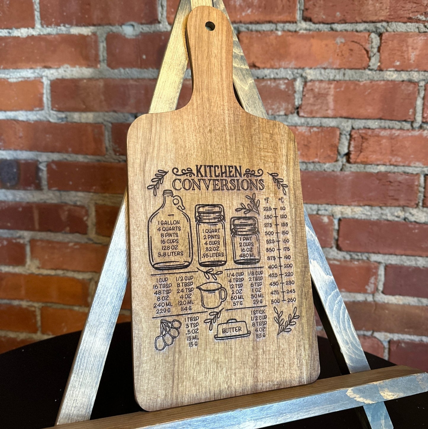 Acacia Wood Cutting Board with Kitchen Measurement Chart – Laser Engraved Cheese Board