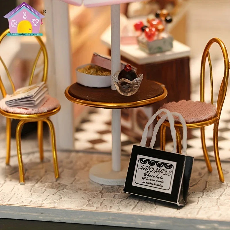 Wooden Miniature Coffee Shop Model House Handmade Wooden Decoration