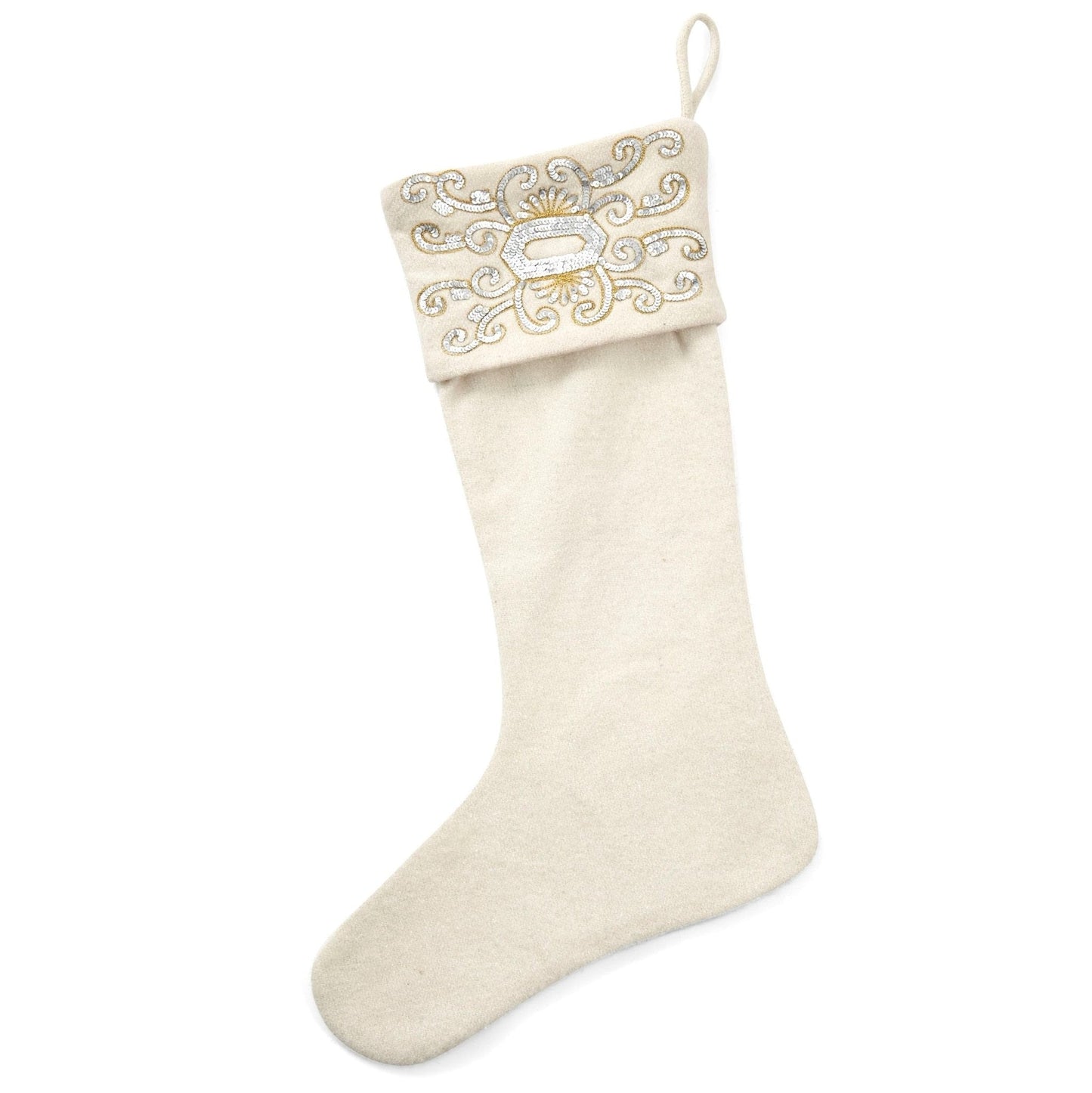 Wool Christmas Stocking Empress Beaded Cuff - Cream Arcadia Home