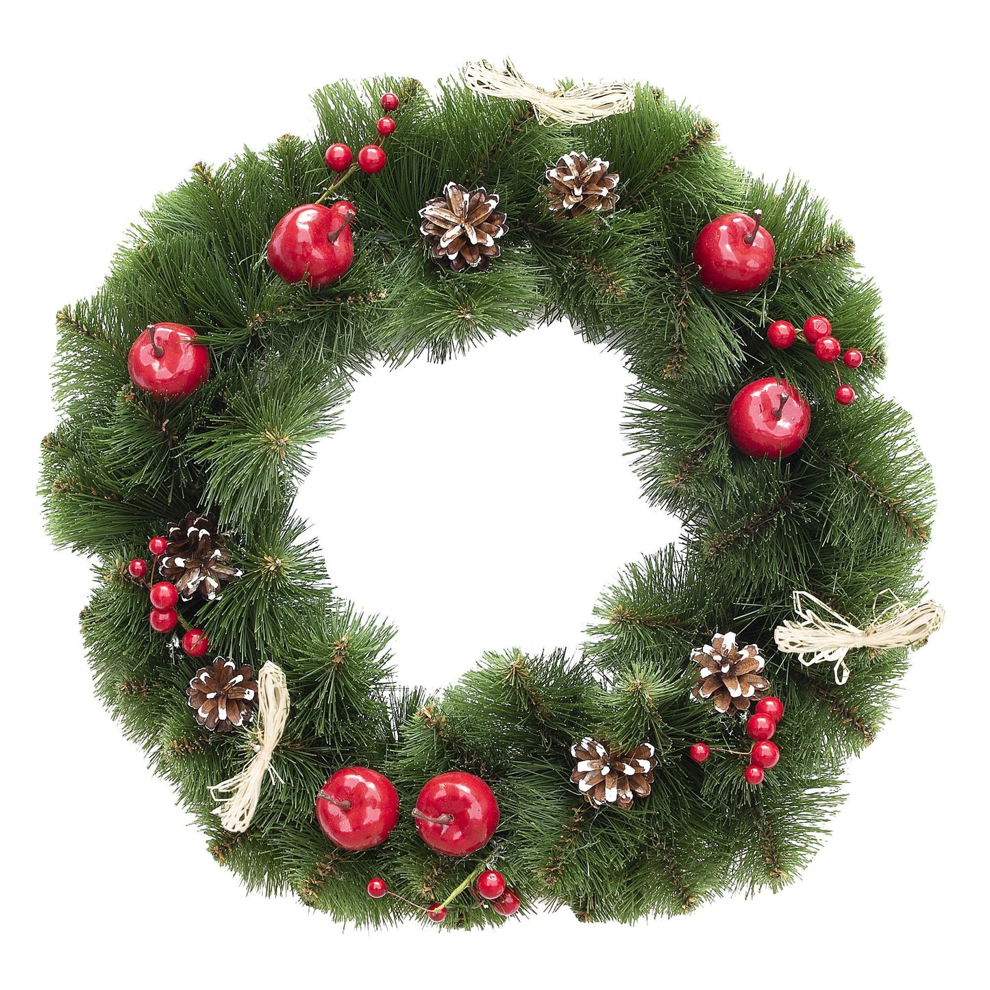 Ukrainian Christmas Wreath with Frosted Straw Bows, Apples & Pine Cones 20 Inches