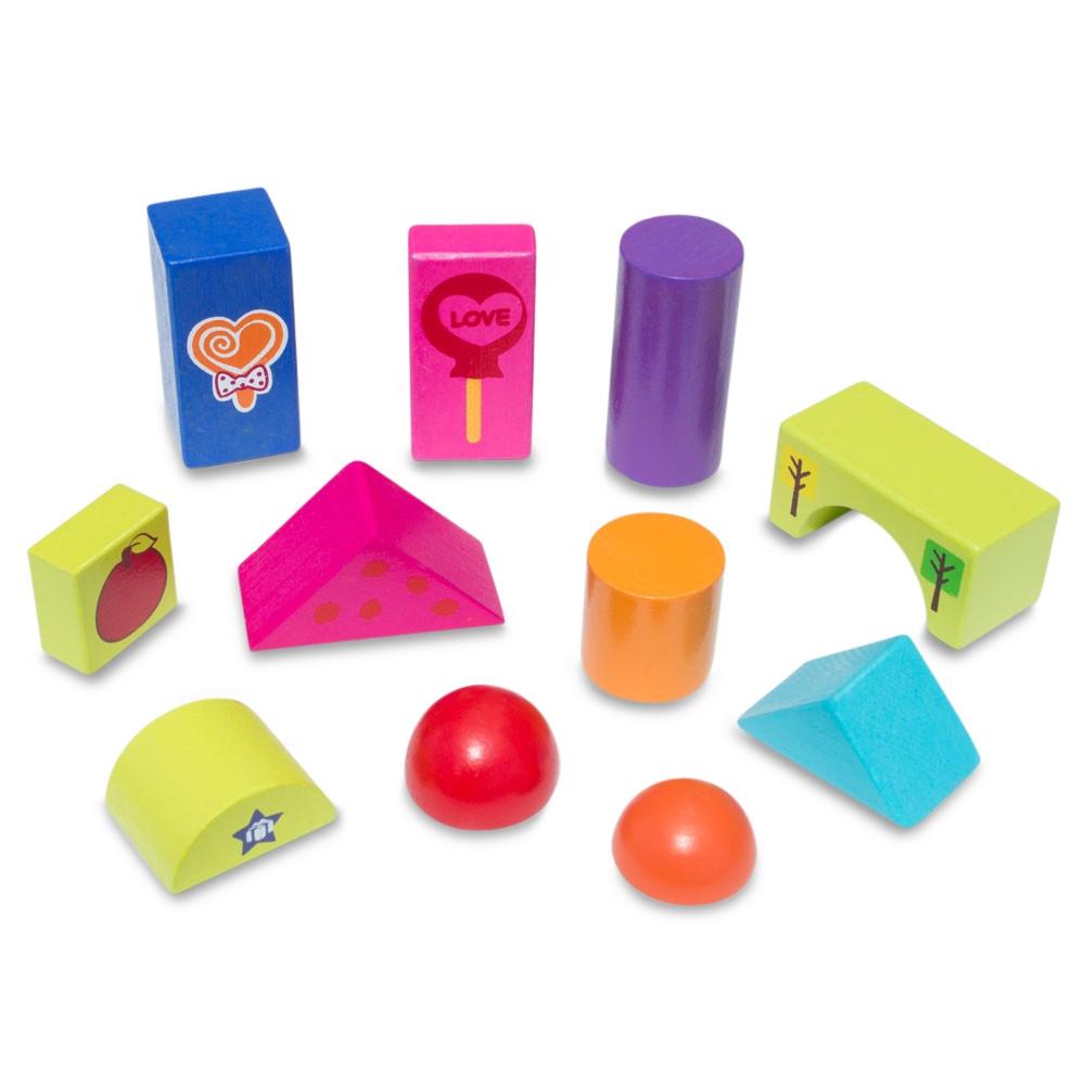 Set of 90 Colorful Wooden Building Blocks Educational Stacking Toy Castle