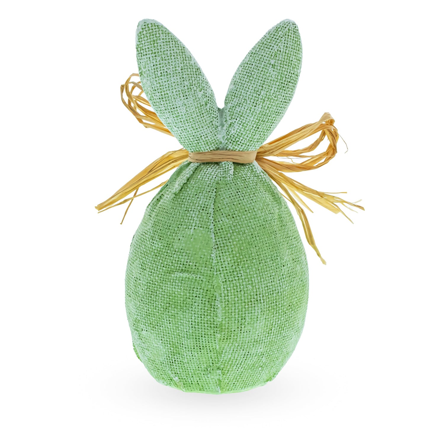Rustic Bunny Nest Egg Decoration – Green Burlap-Style Easter Ornament with Raffia Bow