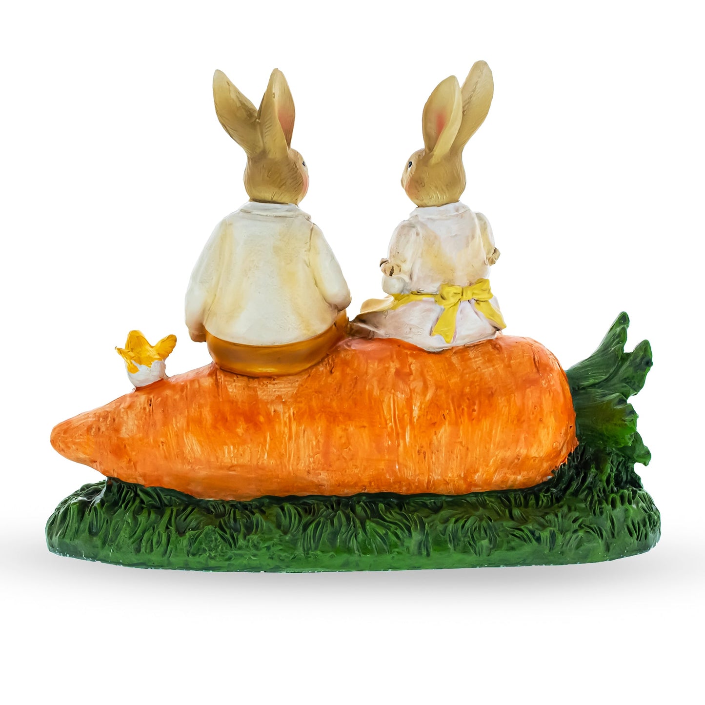 Bunny Couple in Love Sitting on a Carrot Figurine