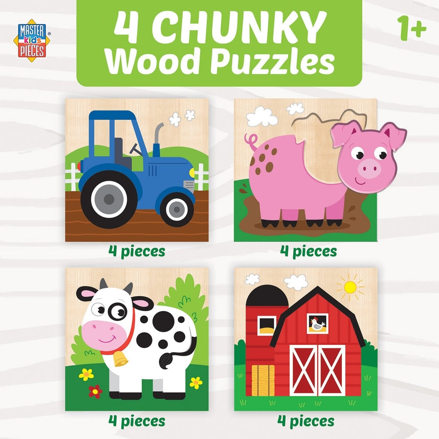 Farm Chunky Wood Puzzles - Kids 4 Pack