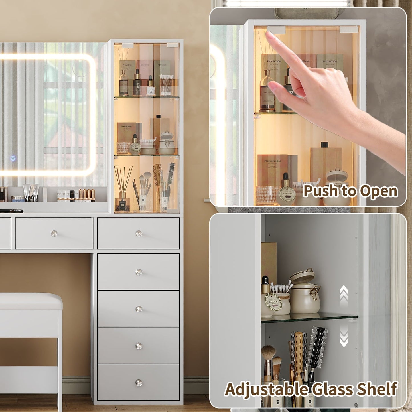Yanosaku VD035 Bedroom Makeup Vanity desk with mirror, 12 Drawers