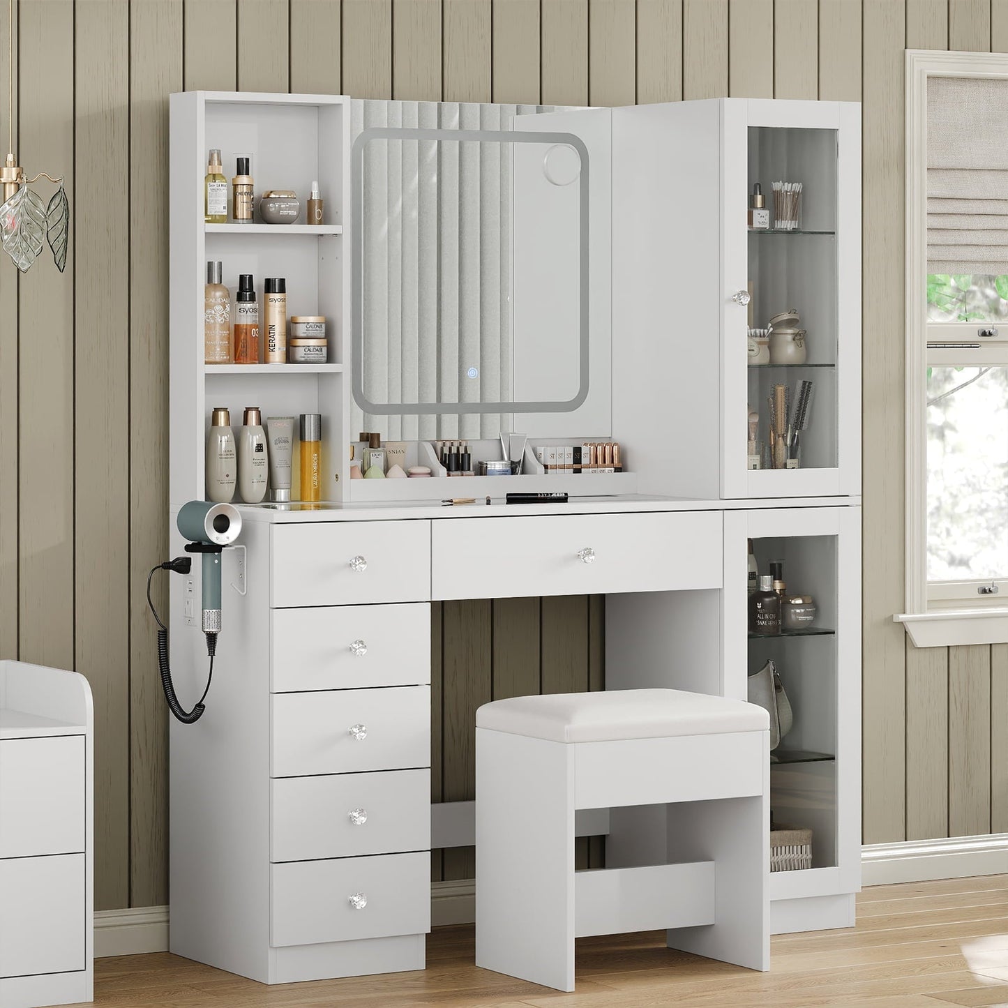 Yanosaku VD036 Bedroom Makeup Vanity desk with mirror, 6 Drawers
