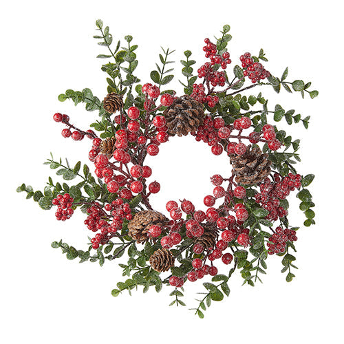 Iced Mixed Berry and Pinecone Mini Wreath-Candle Ring
