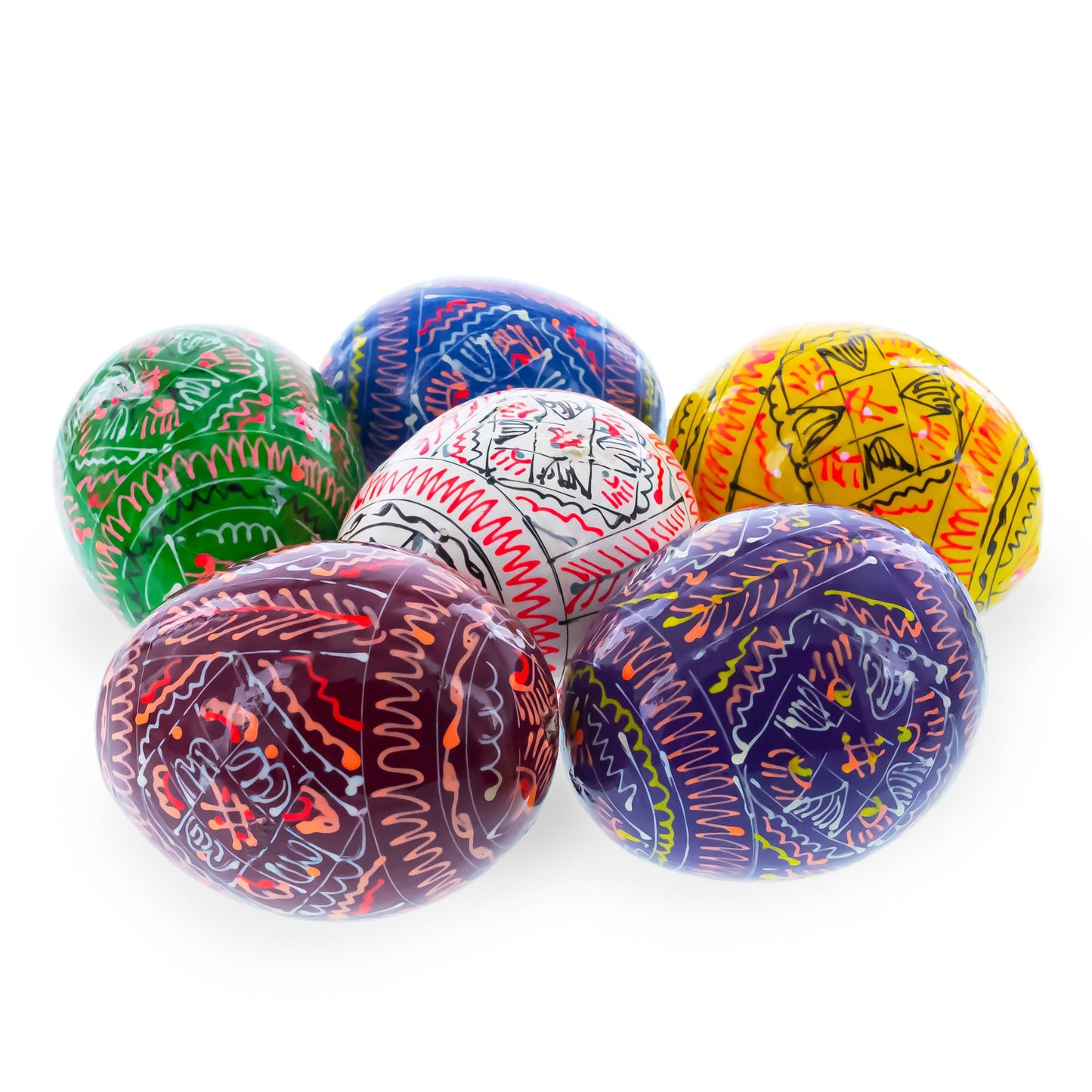 6 Basic Geometric Ukrainian Wooden Easter Eggs Pysanky
