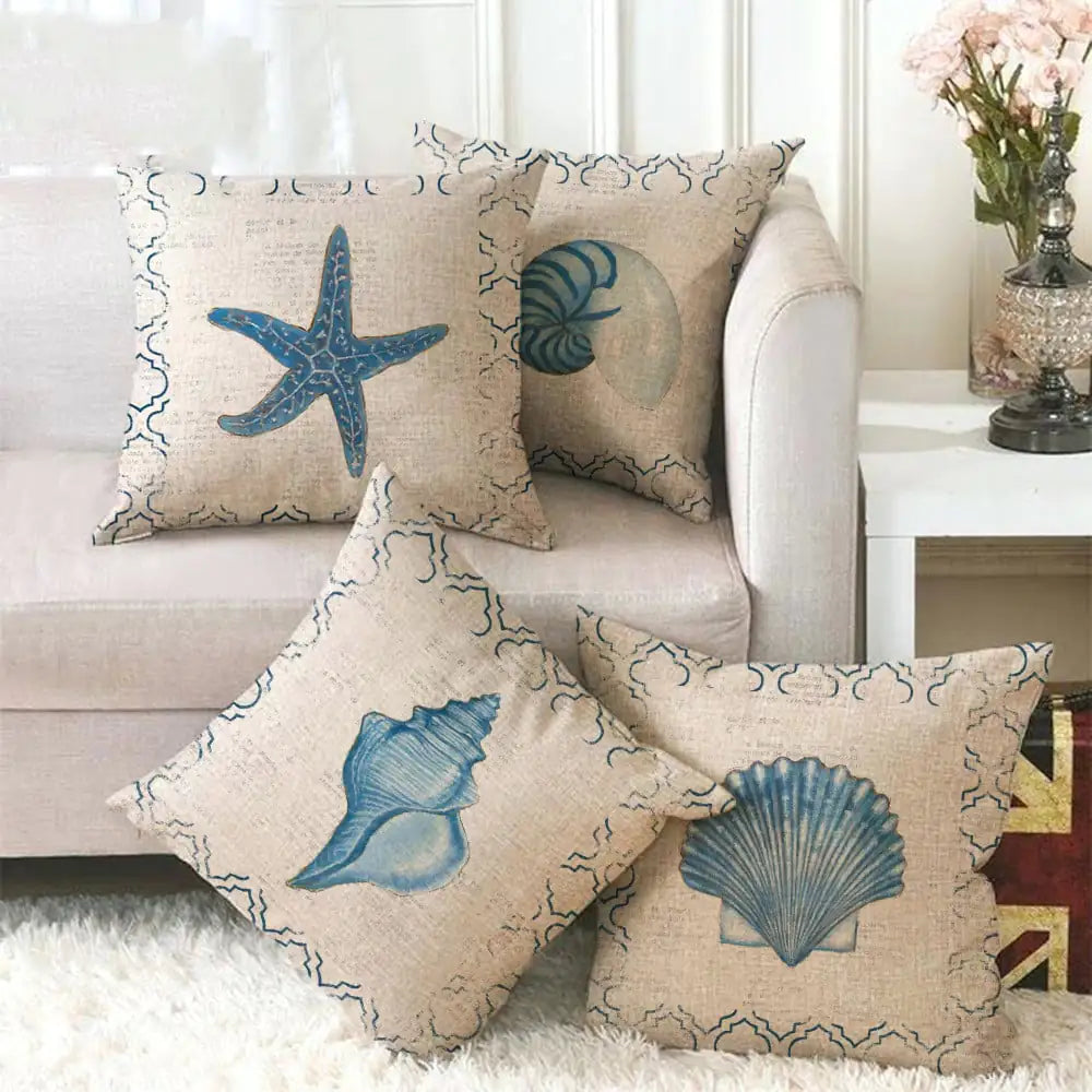 Blue Wind Sea Life Linen Pillowcase 18x18in
