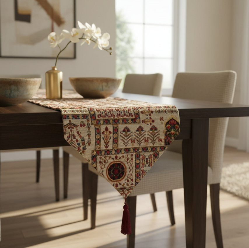 Traditional Dining Room featuring an elegant table runner, decorative bowls, and stylish chairs for a classic look.