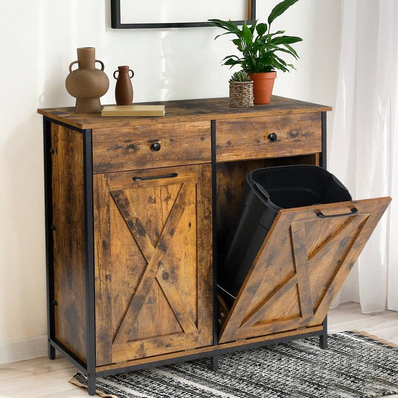 Stylish wooden cabinet with a trash can compartment for convenient Trash Cans storage.