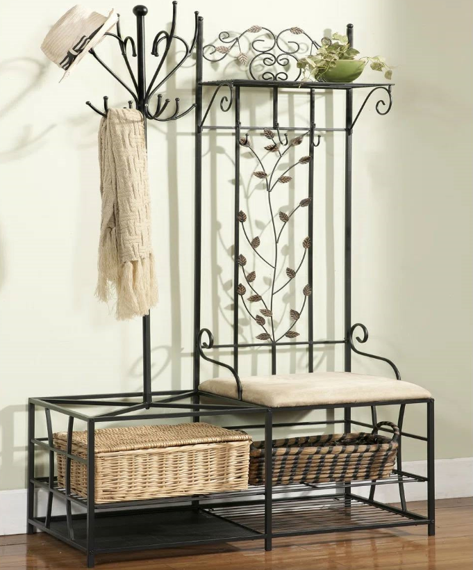 Elegant hall tree with coat hooks and storage bench for entryways, perfect for organizing with style - Hall Trees.