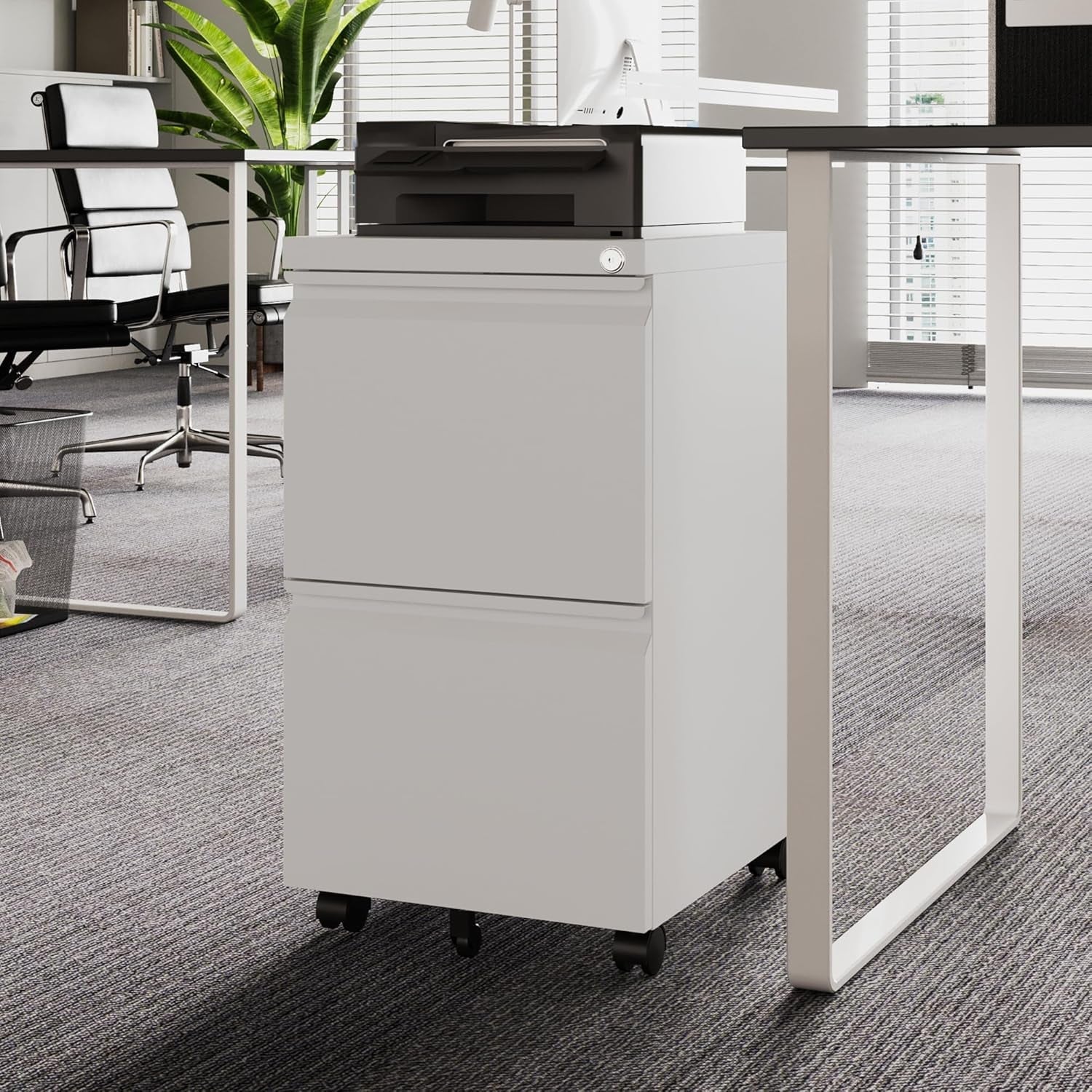 Mobile File Cabinets in an office setting, featuring a sleek design and convenient wheels for easy mobility.