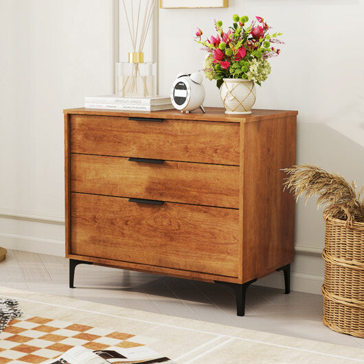 Horizontal Dressers featuring a wooden design with three drawers, perfect for stylish storage solutions.